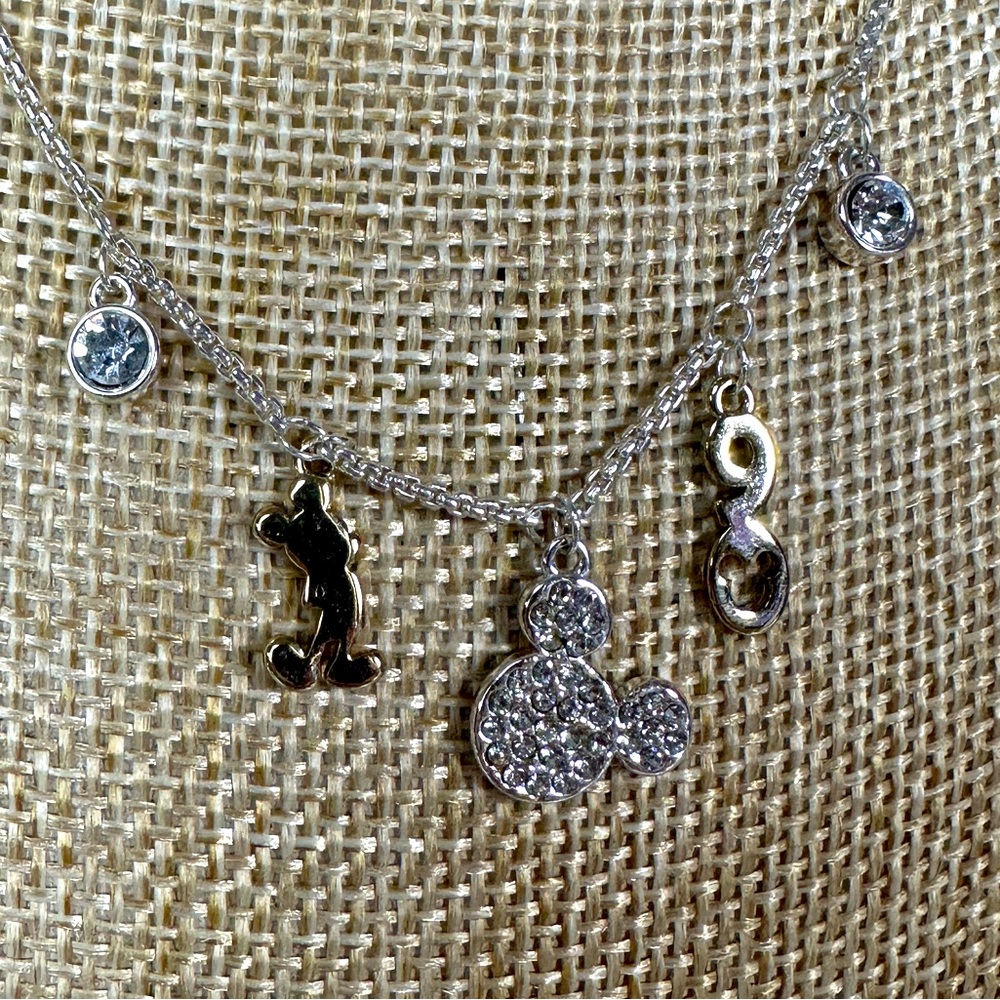 Disney 90 years collector necklace sterling silver .925 and CZ dangle charms